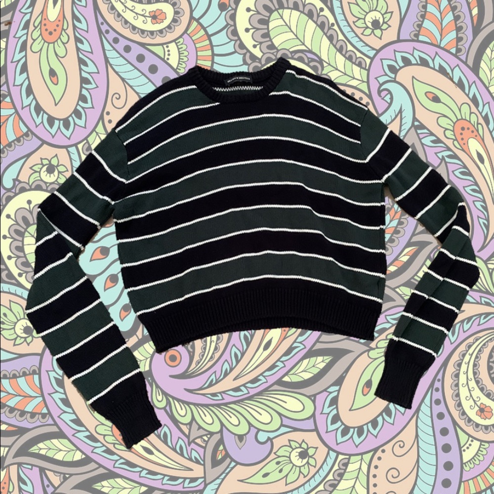 Brandy Melville Green and Black Striped Sweater